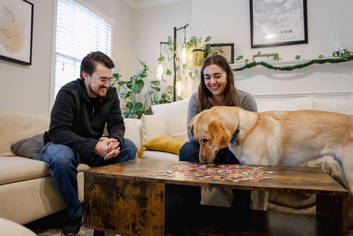 Lambeau with his owners, Matt and Emily