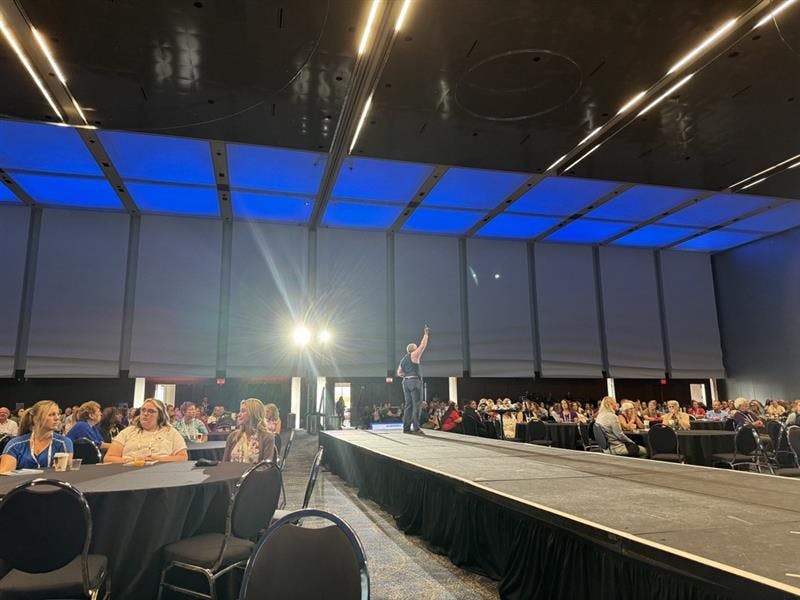 Michael Q. Bailey, DVM, DACVR, AAAS/AVMA, 2024-2025 president-elect, addressing attendees during his keynote address at Fetch Kansas City





