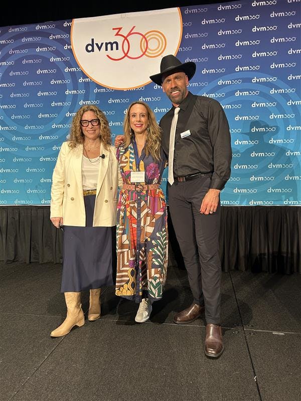 (From left to right) Natalie Marks, DVM, CVJ, CCFP, Elite FFCP-V, Ashley Pochick, head of national accounts for Embark, and Adam Christman, DVM, MBA, on stage during the Fetch Nashville conference. (Image courtesy of Adam Christman, DVM, MBA)